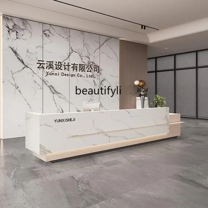 Simple modern company front desk reception desk hotel lobby beauty salon training institution checkout page bar