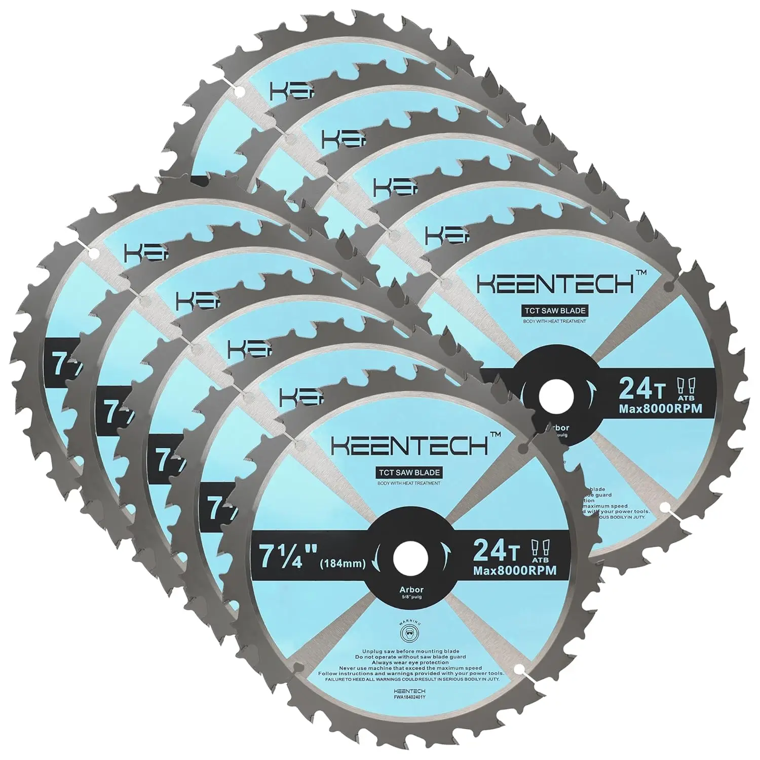 

7-1/4 Inch Circular Saw Blade 24T, 5/8" Bore for Plywood, MDF, OSB Cutting, Durable 10-Pack