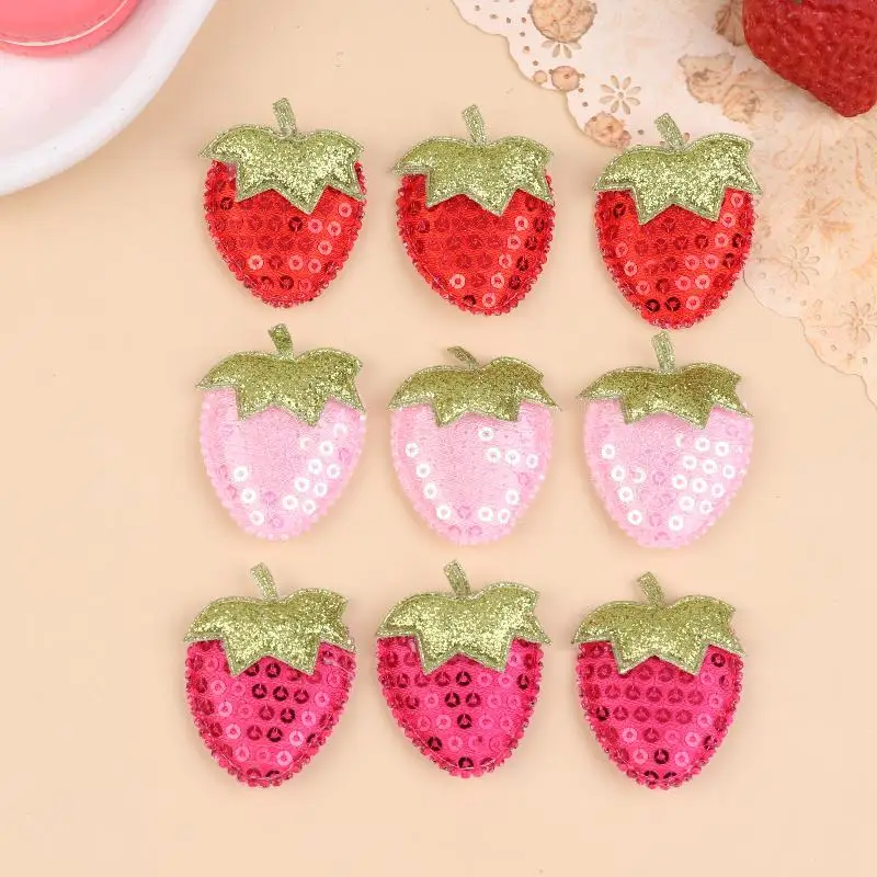 20Pcs Sequined Strawberry Patch Sewing Appliqued Sew On Clothes Decoration For DIY Hiarpin Accessories