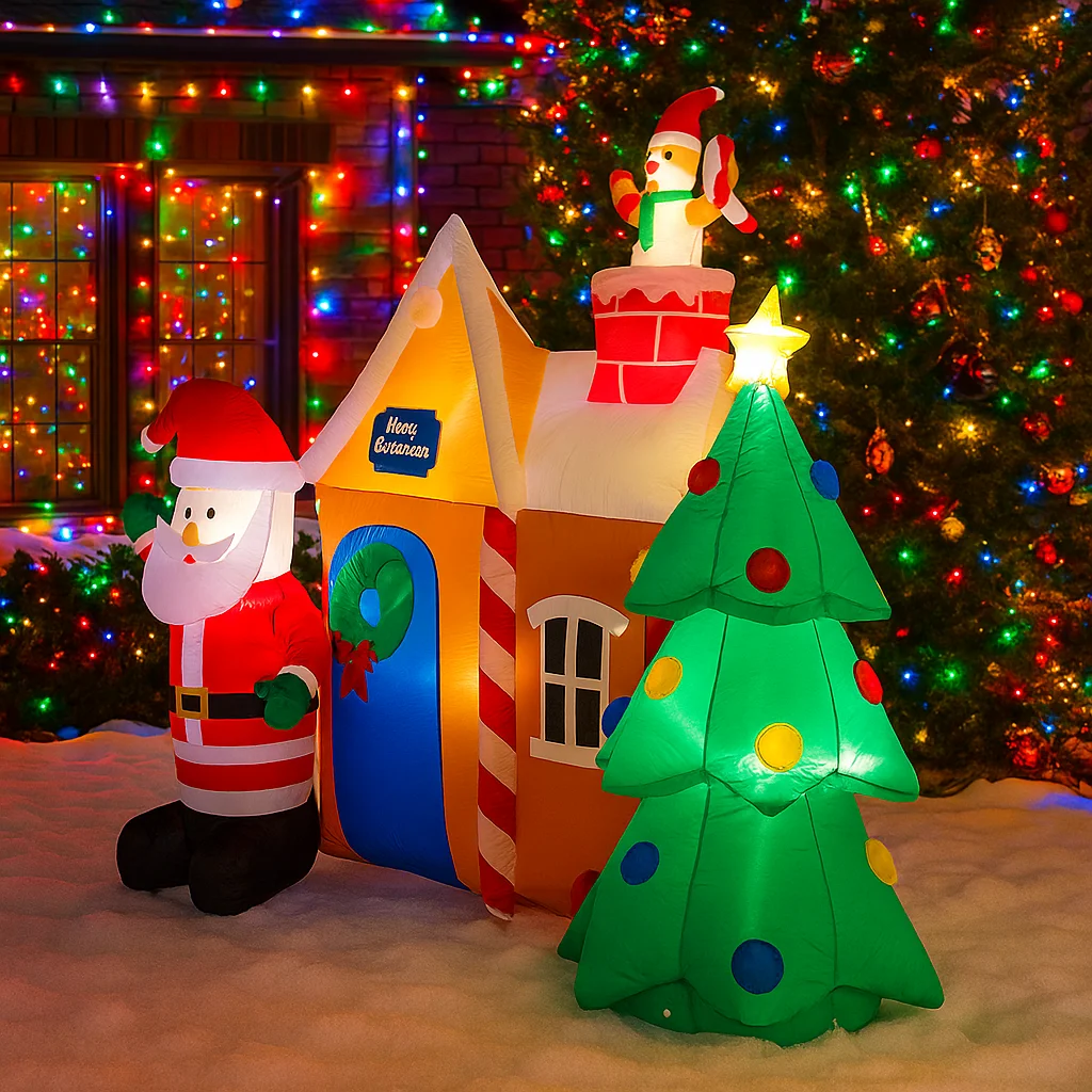 2,3 м/7,5 футов надувной дом Санта-Клауса, елочные огни, светодиодные украшения для дома, игрушки, двор, рождественские праздничные принадлежности, украшения