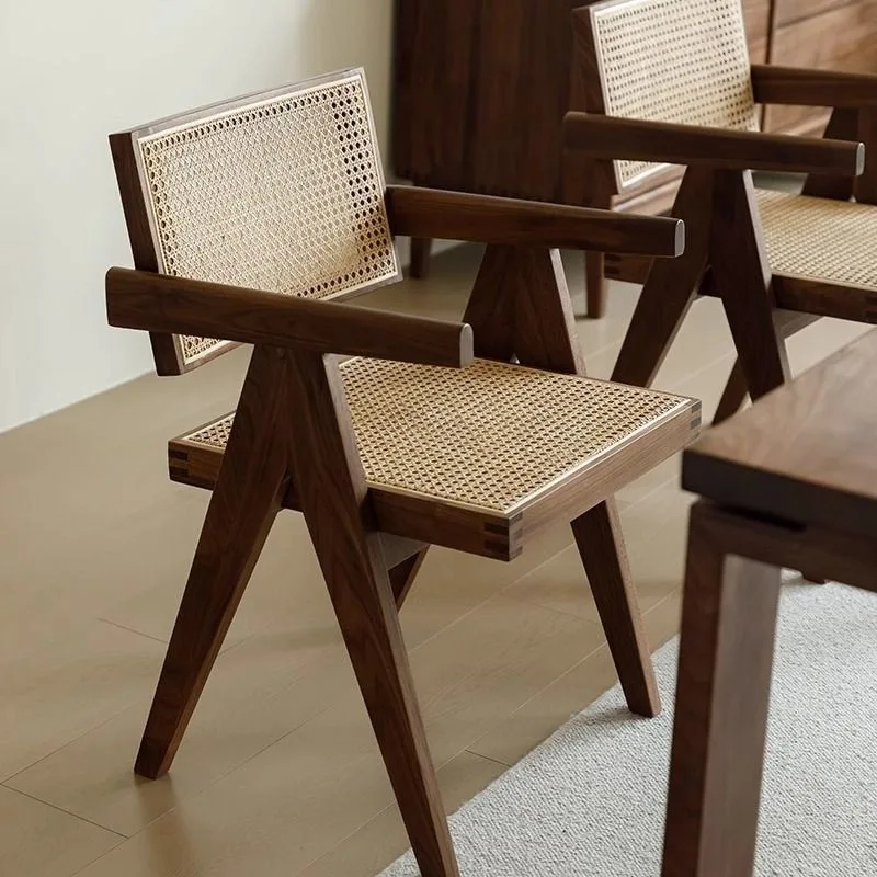 

Solid wood dining chair household rattan chair dining table and Nordic homestay balcony leisure chang back