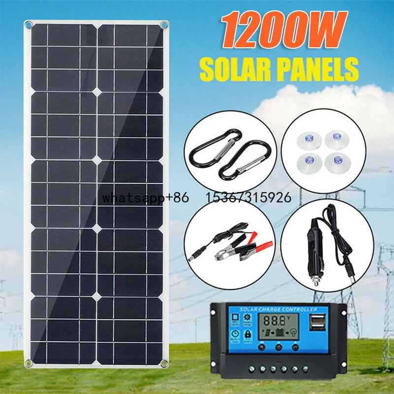 1200W18VPortable Solar Panel Power Bank, Solar Panel Kit 12V Controller Solar Plate For Home/Camping/RV/Car Fast Battery Charger