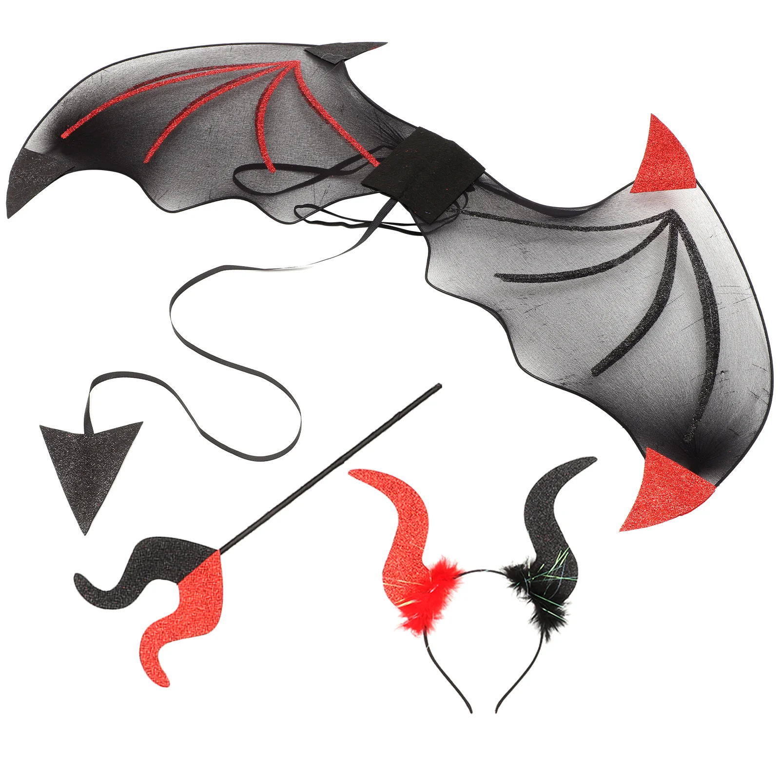 

1Set Devil Costume Accessories Halloween Horn Headband Wing Stick Party Cosplay Devil Prop Cosplay Supplies Horn Headband