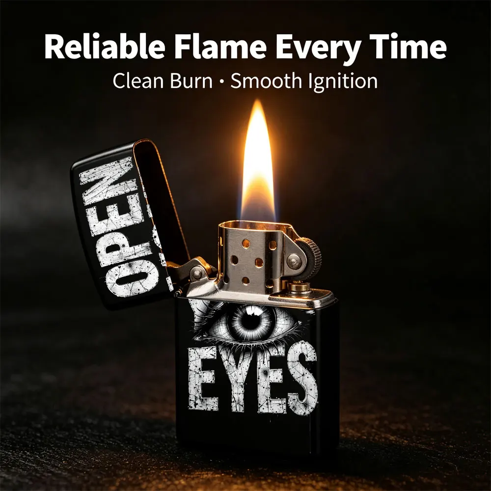 Pocket Lighter, Flip-Top Windproof Design, Metal Case, Retro Eye Print Artwork, Portable & Durable for Daily Use and Outdoor Adventures, Ergonomic Grip, Stylish Accessory