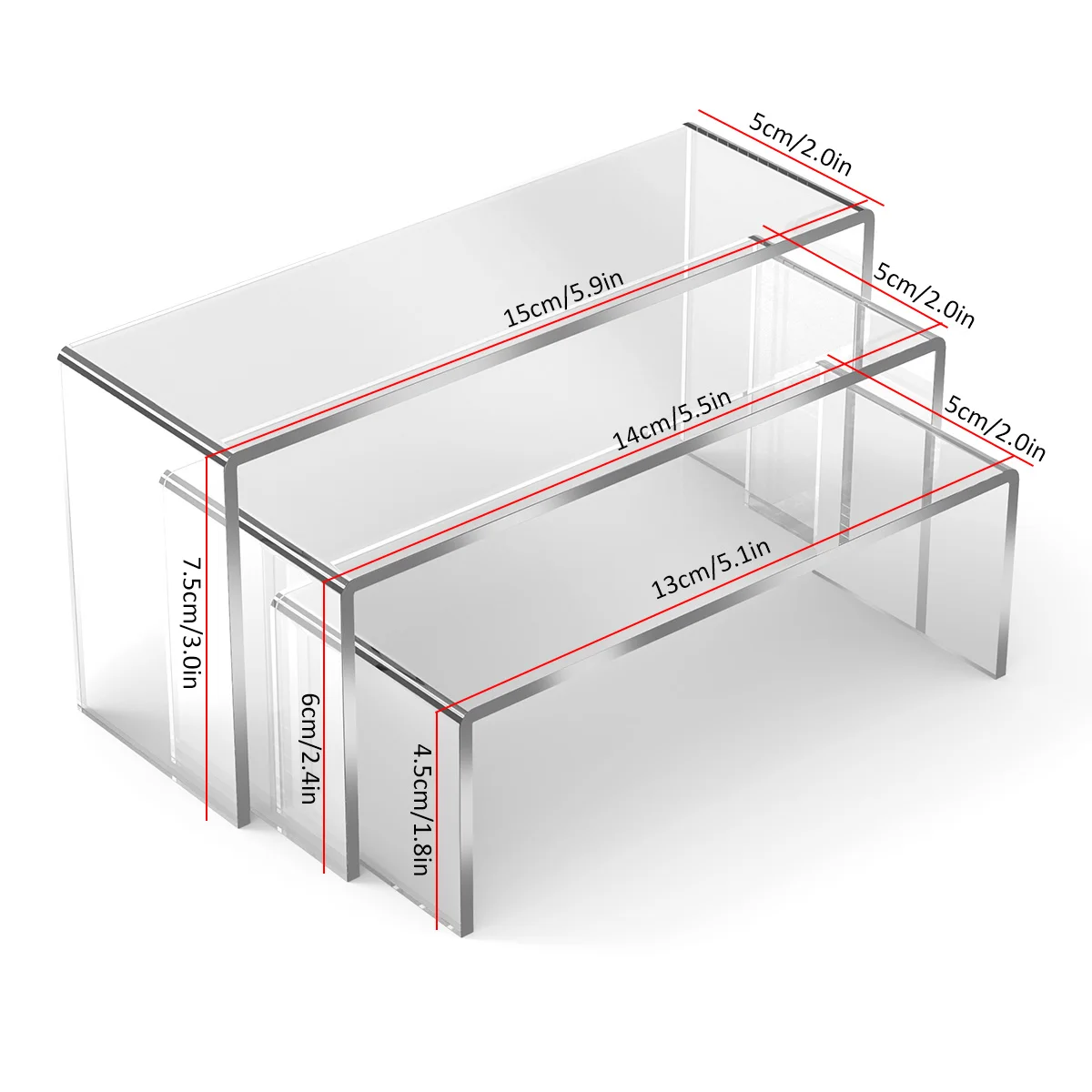 3pcs Acrylic Display Stand Acrylic U Shape Display Stand Durable Lightweight Holder Jewelry Display Riser In Different Sizes