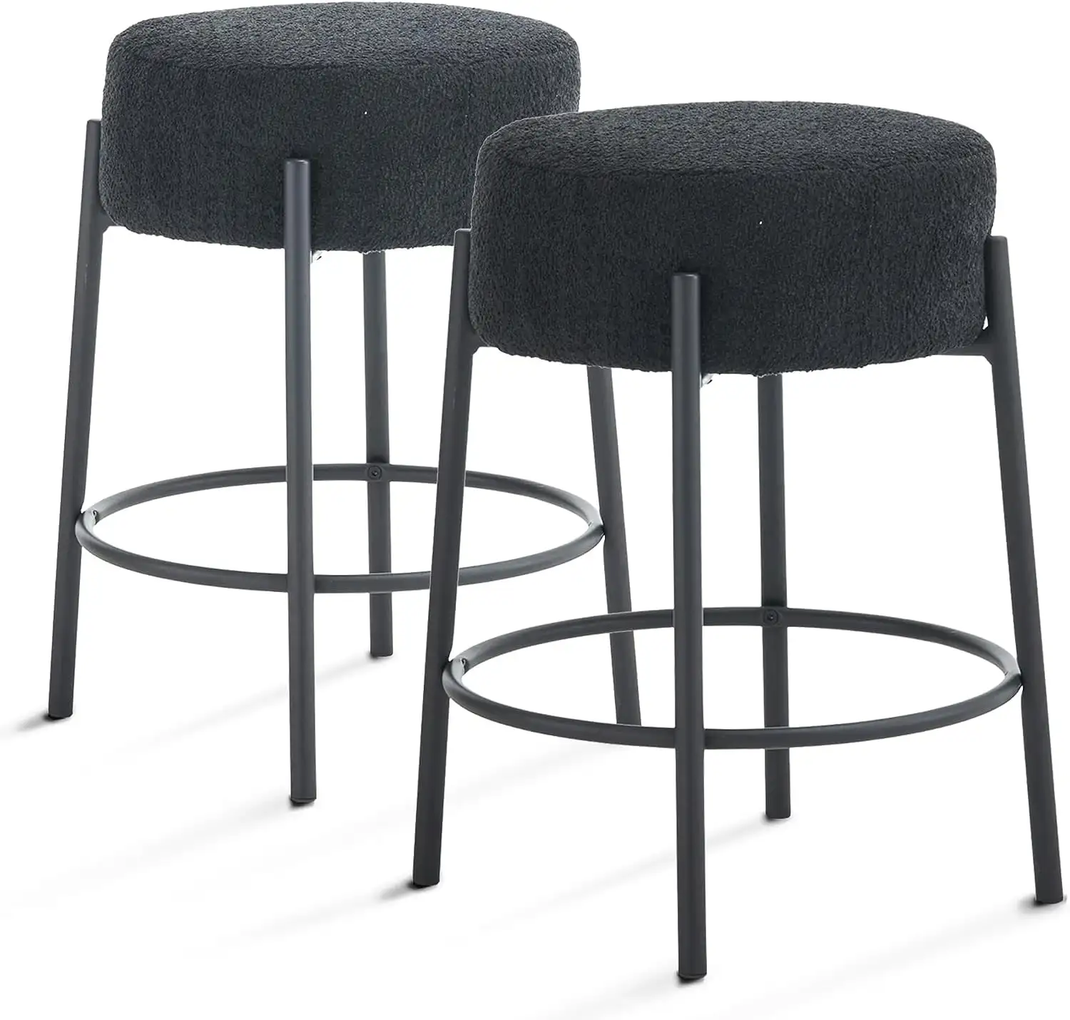 

Round Bar Stools Set of 2 20" Width Upholstered Dining Stools With Metal Legs For Kitchens Coffee Shops & Bar Stores