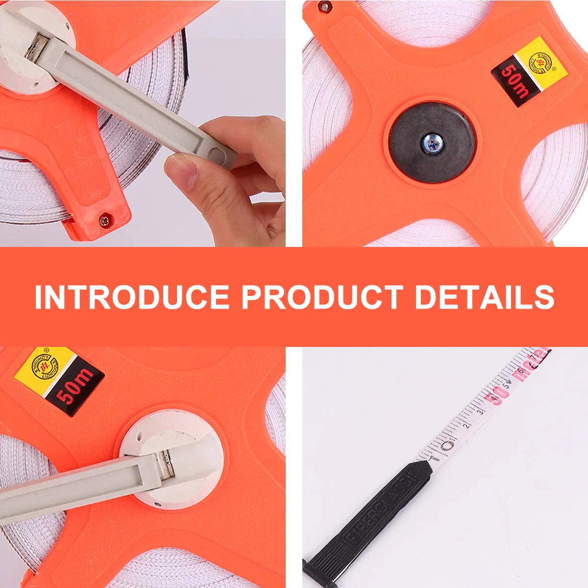 

Рулетка измерительная 50 м с эргономичной рукояткой и усиленной стальной ручкой для строительных и геодезических работ