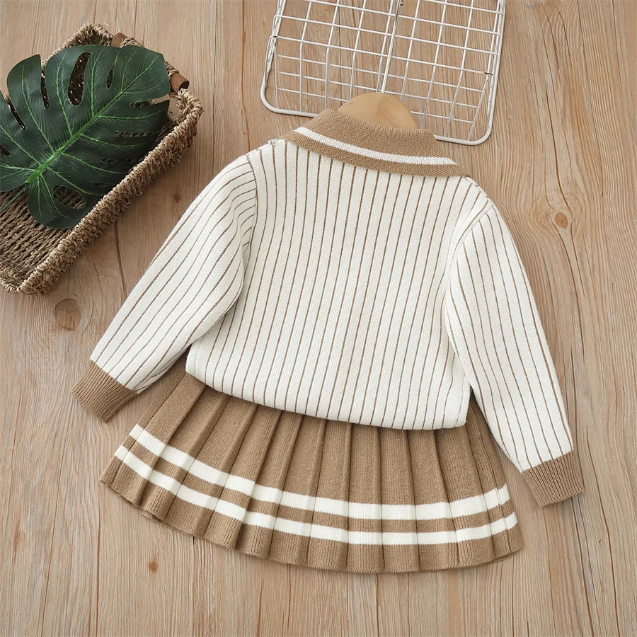 Children\'s Clothing Sets Striped Bow Top + Pleated Skirt 2pcs Sets Winter Clothes for Girls 2 To 6 Years Sweater Korean Style