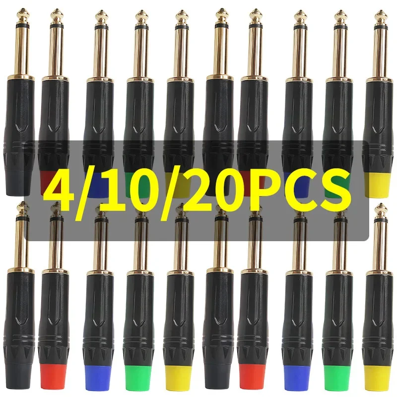 

4/10/20pcs 6.3MM MONO PLUG Gold RCA Plugs - Coaxial AV Audio Video Solder Connectors for Speaker Amplifier PC