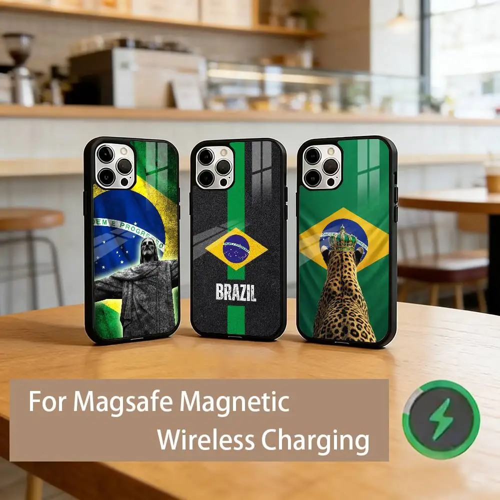 

B-Brasil Flag Phone Case For iPhone17,16,15,14,13,12,11 Plus,Pro Magnetic For Magsafe Wireless Charging