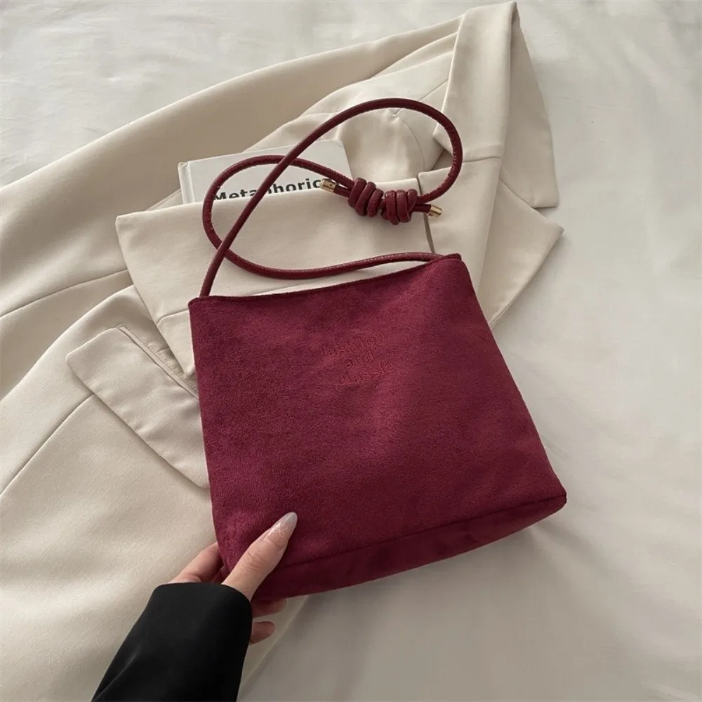 Fashion Soft Suede Shoulder Bag Large Capacity Solid Color Bucket Bag Adjustable Commuting Hangbag for Women