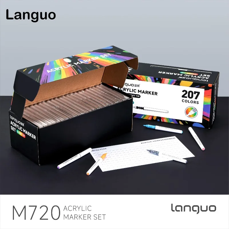 LANGUO 9/207/288 ألوان الاكريليك مجموعة أقلام تحديد لتقوم بها بنفسك مرسومة باليد فرشاة ناعمة الطلاء الفن علامات أقلام اللوازم المدرسية الفنية القرطاسية