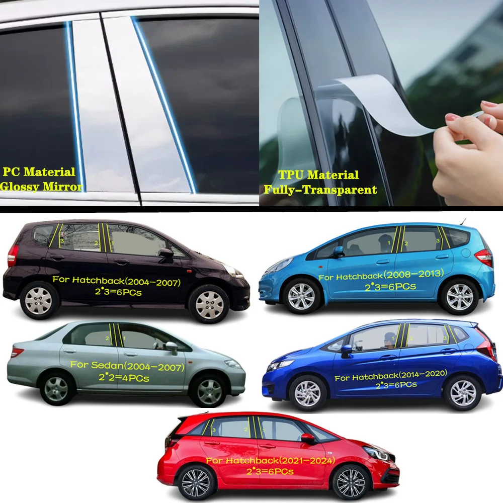 

Для Honda Fit Jazz Hatchback/Sedan 2004-2014-2024 автомобильный ТПУ/глянцевая зеркальная стойка, крышка, накладка на дверь, окно, наклейка, аксессуары