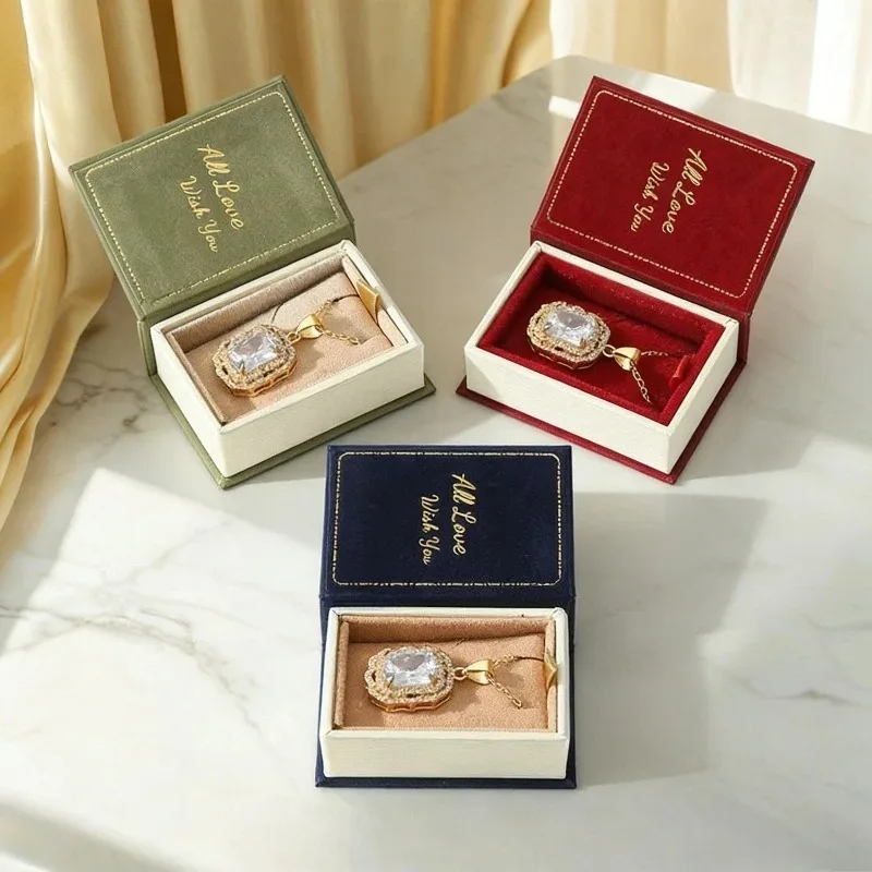 

1pcs Book-Shaped Jewelry Box Retro Flip-Top Ring Case Multifunctional Necklace Organizer Velvet Lined Jewelry Storage Box