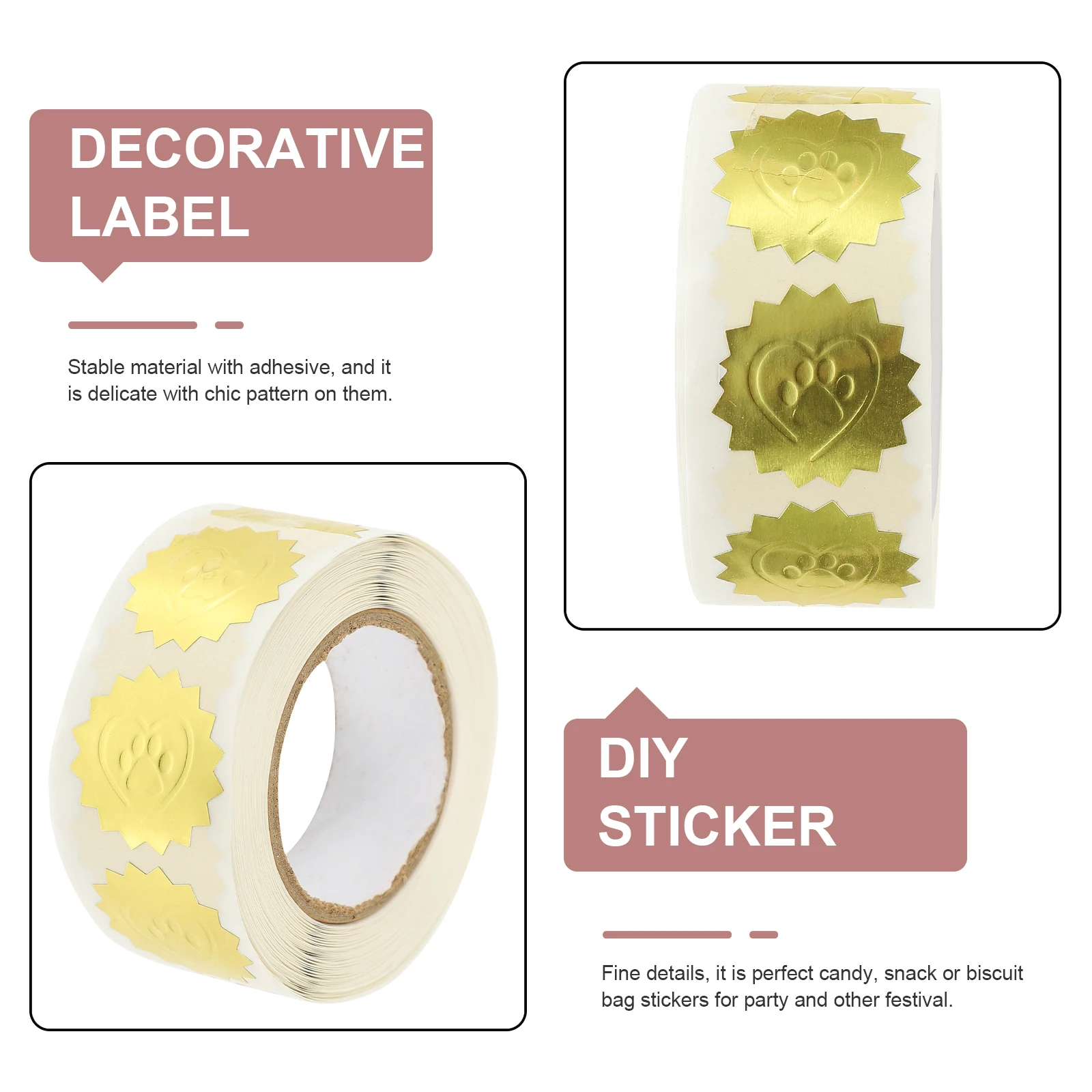 

Waterproof Logo Tag Seal Stickers Self Adhesive Envelope Packaging Gift Label Customizable Gold Round Gear Footprint Design