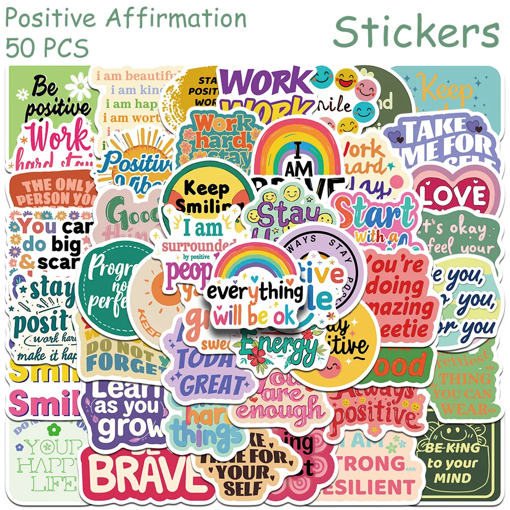 50pcs Positive Affirmation Stickers Decals For Laptop Notebook Luggage Guitar Helmet DIY Aesthetic Stickers Kids Creative Gifts