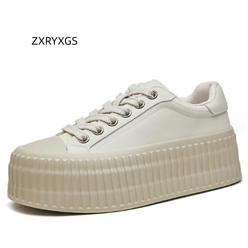 ZXRYXGS promozione delle vendite scarpe in vera pelle donna Flats 2024 New Spring Lace-up punta tonda Platform Sneakers scarpe rialzanti