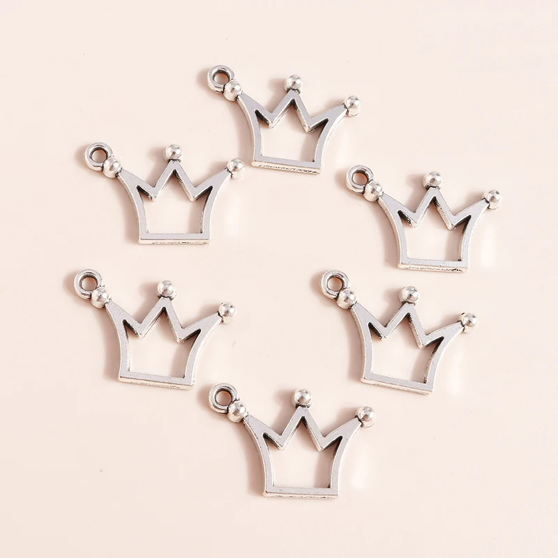 Leslie 50 Stück 13 x 20 mm antik versilbert Mini King Queen Crown Charms für Armband Halskette DIY Schmuckherstellung – Detail 6