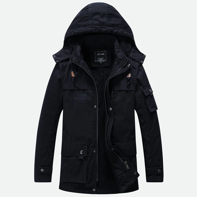 TRAF 2024 Winter New Wash Jacket Padded Jacket With Wool Thickened Warm And Cold Men\'s Long Hooded Padded Jacket Men