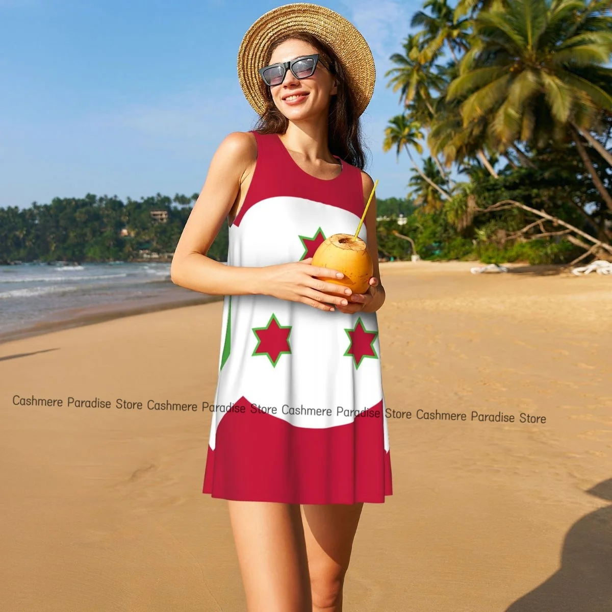 Abiti estivi da donna 2025 Maglietta da spiaggia Prendisole senza maniche con bandiera Burundi Abito casual ampio dal carro armato