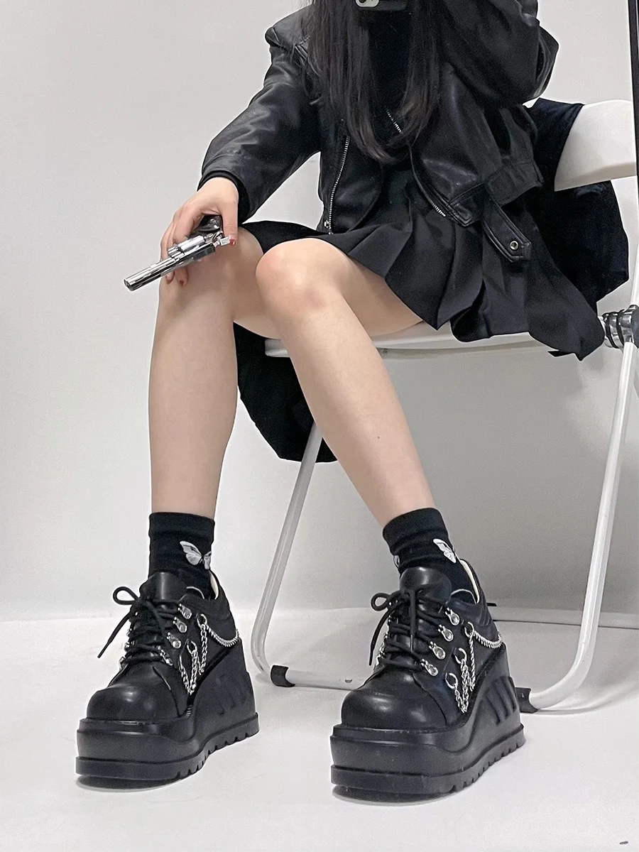 European/american Punk Rivet Single Shoe Dark Gothic Super Thick Sole Shoe Handsome Harajuku Sponge Cake Low Top Shoe