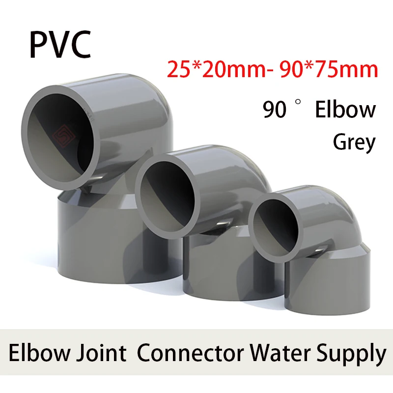 

1/2/5PCS 25mm-110mm Grey PVC 90 ° Reducing Elbow Metric Solvent Weld Pipe Connector Aquarium Pond Agricultural Garden Fitting