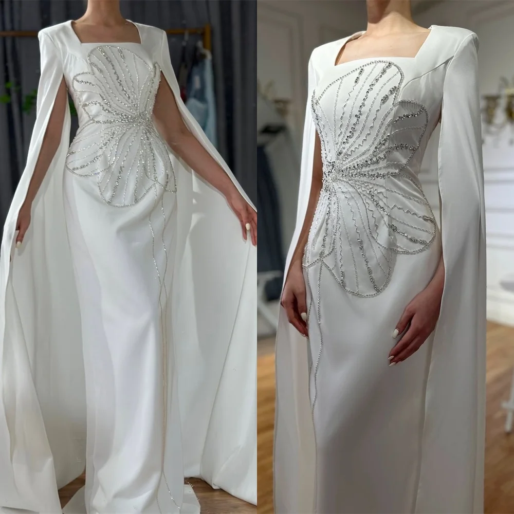 

Роскошное вечернее платье из белого джерси по индивидуальному заказу, изысканное платье знаменитостей с квадратным воротником, модное платье со шлейфом Ватто, Vestido De Festa