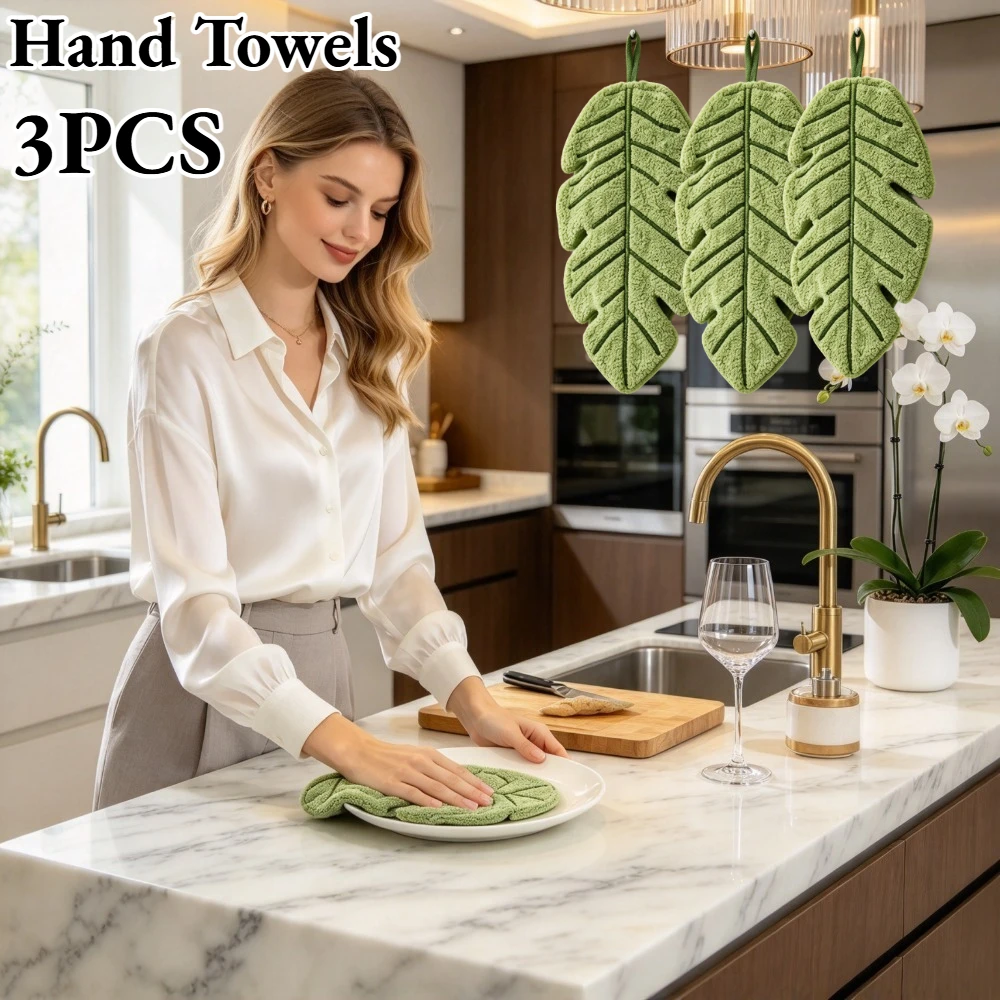 3pcs Banana Leaf Hand Towel, Soft, Highly Absorbent, Quick-Dry, Ideal Home Decor Gift for Plant Lovers, Suitable for Bathroom