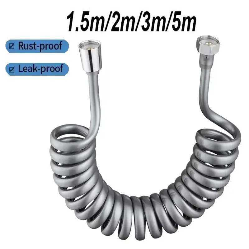 2pcs 1.5/2/3/5m Retractable Shower Hose 1.5/2/3/5M Spiral Flexible Hose for Showerhead Toilet Bidet Water Pipe Plumbing Bathroom
