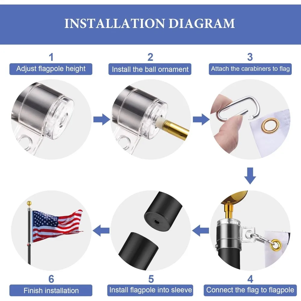 مجموعة عمود العلم التليسكوبي EZ GO بطول 30 قدمًا مع ضوء شمسي LED وعلم أمريكي للاستخدام الخارجي، مناسبة للمنازل والمركبات الترفيهية والمعسكرين #5