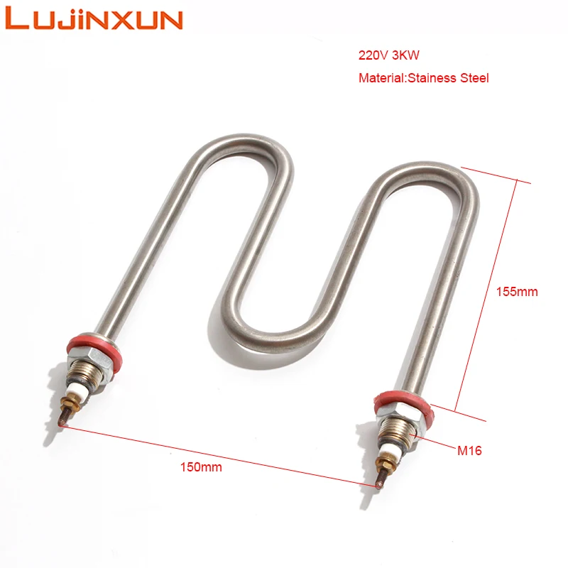 LUJINXUN Double U Type Heating Element M16 Thread Stainless Steel Tube 220V 3KW for Noodle Boiler Accept Custom made 1pc