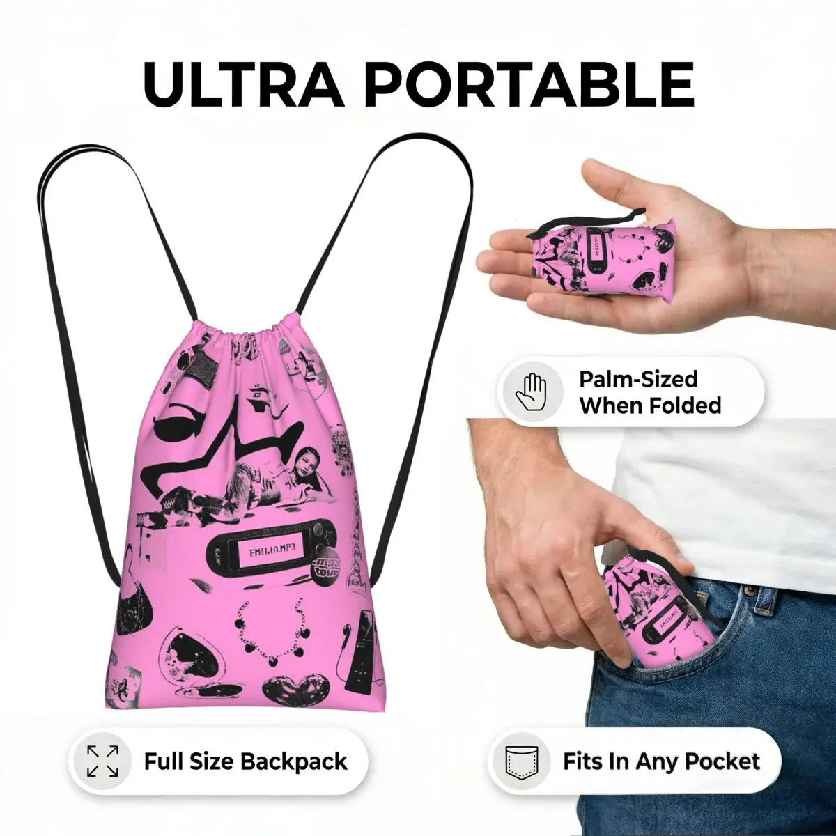 Emilia Mernes Y2k Elements Drawstring Backpack Sports Gym Bag Lightweight Foldable Storage Drawstring Bag for Men Women