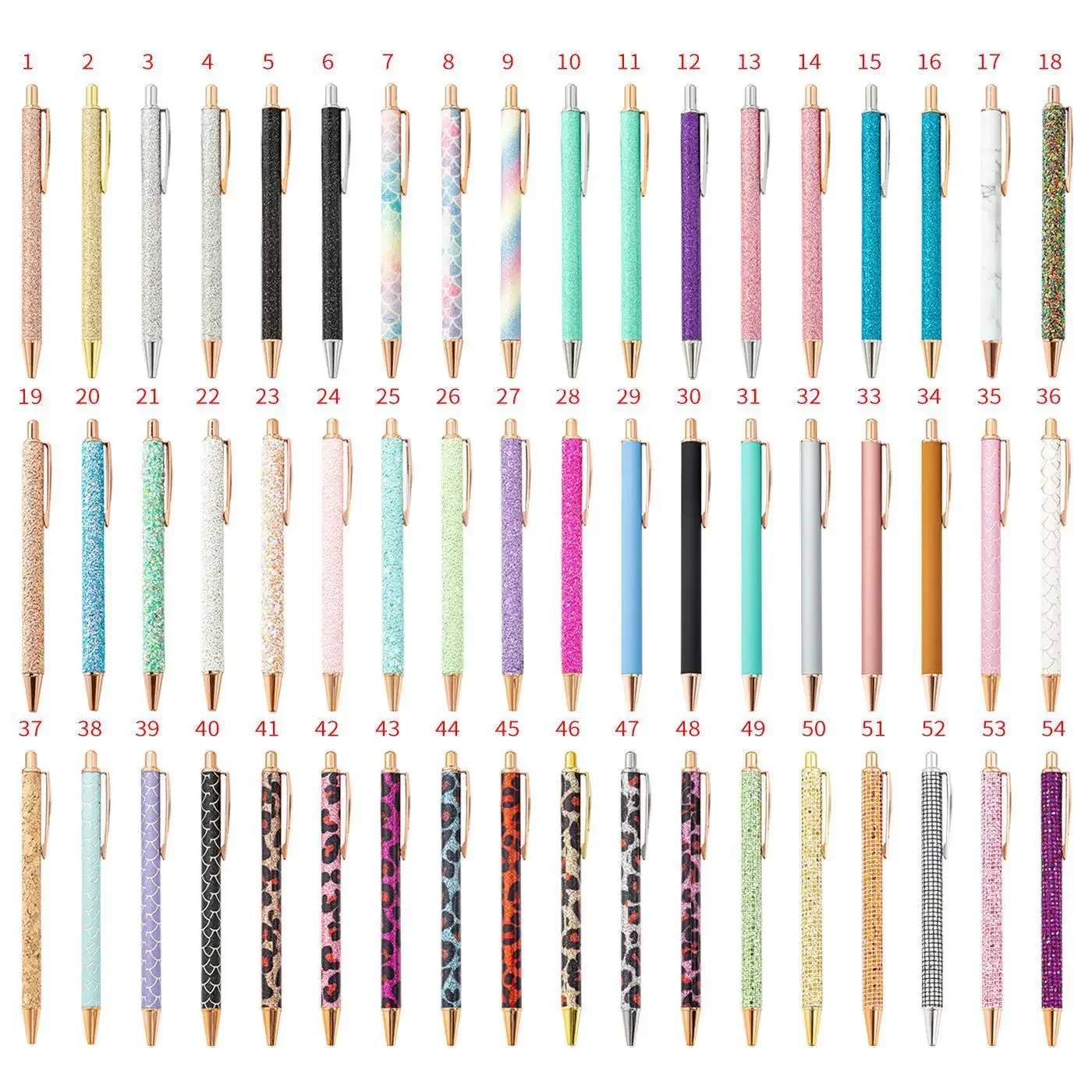 

36PCS Gold Powder Press Ballpoint Pen Creative Sequins Metal Gifts Ballpoint Pen Metal Press Pen Wholesale