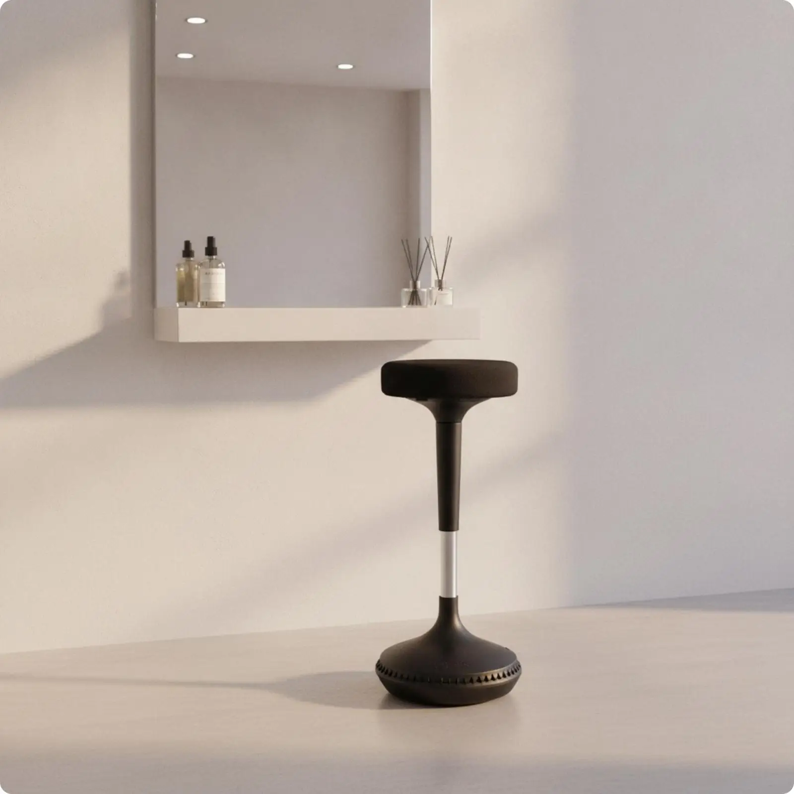 Black Swivel Bar Seat for Creative Studio with Tilt Rock Motion and Padded Comfortable Stool Top