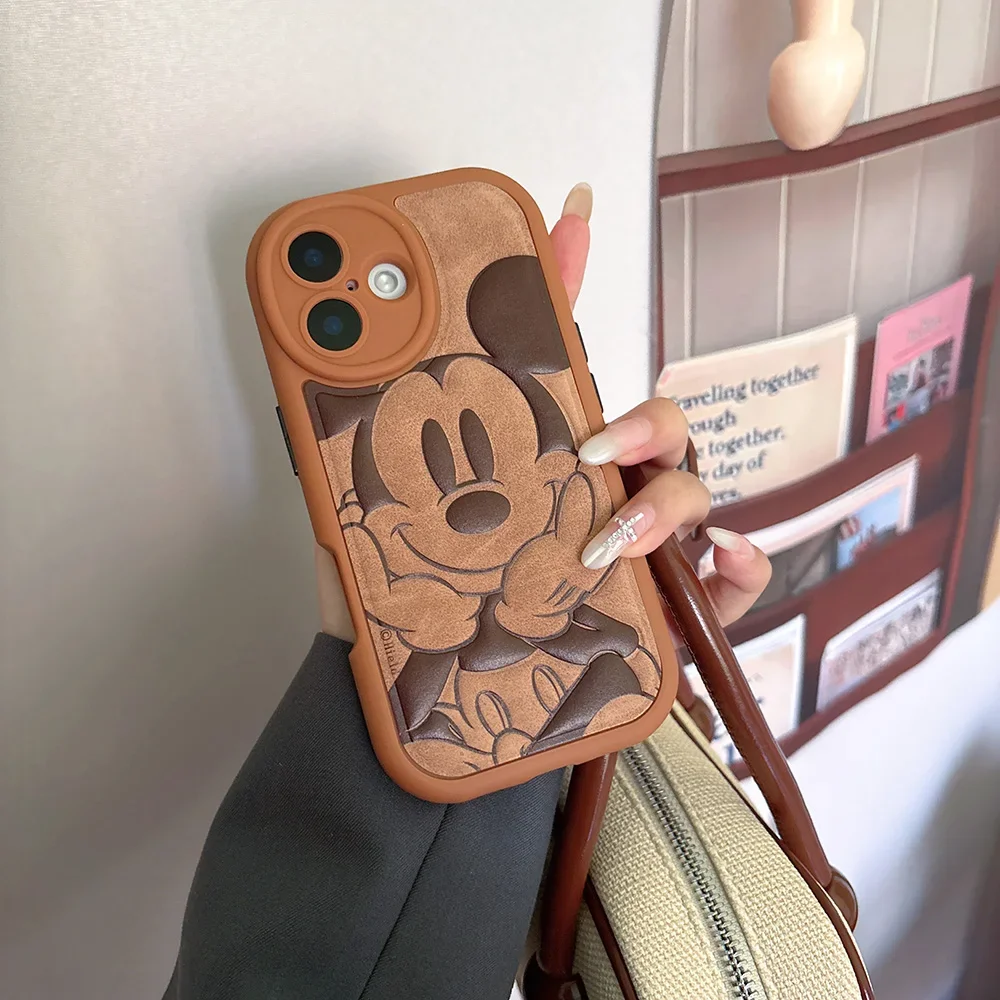 หรูหราหนังการ์ตูนDisneies MickeyสําหรับIPhone 16 15 14 13 12 11 Pro Max Anti-Dropนุ่มปกหลังFunda