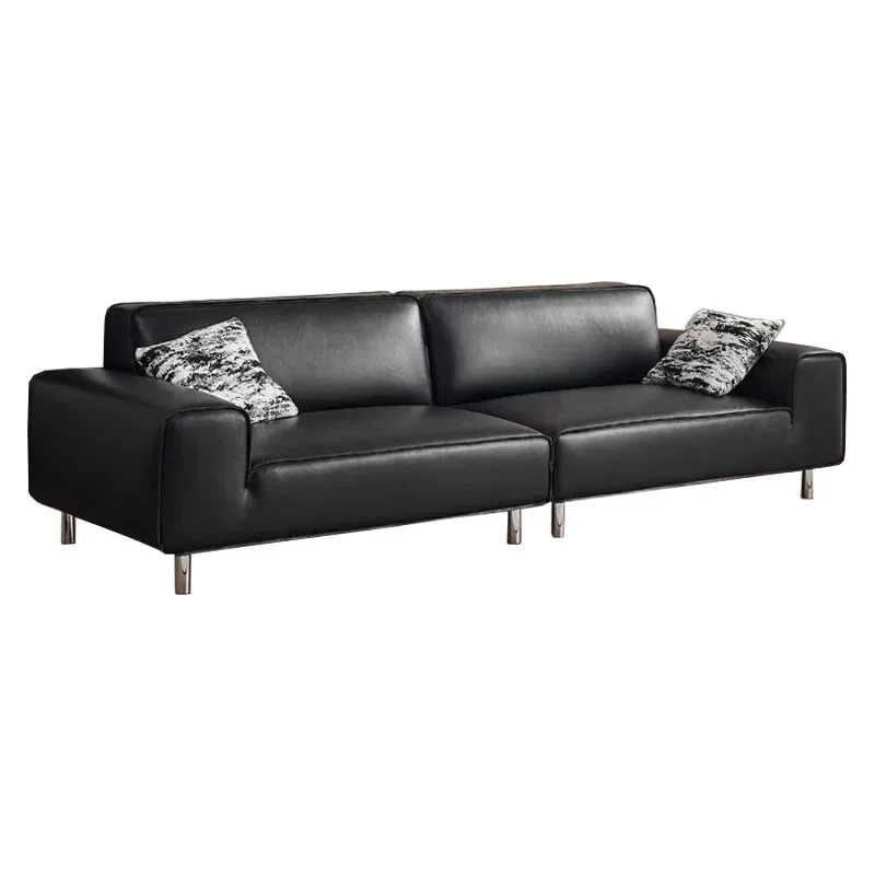 Italian minimalist black cow leather sofa