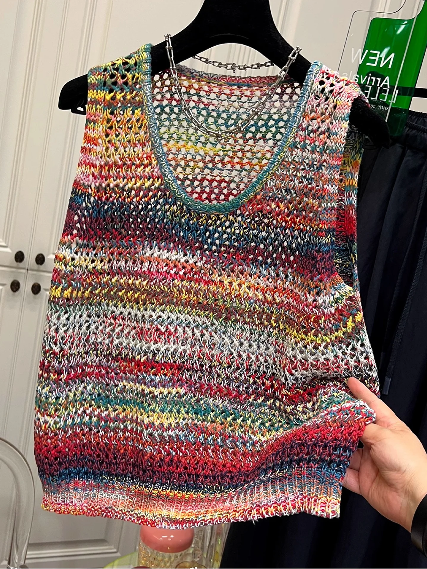 Hollow out Knitted Top Summer Svel Overlap Women's Faion Lazy Sle Vest Slimming Effect Outerwear Casual Wear