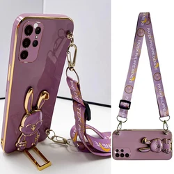 Rabbit Holder Lanyard Phone Case For Samsung S24 S23 Ultra Plus S23FE A15 A25 A35 A55 A05S A04 A14 A24 A34 A54 Stand Strap Cover