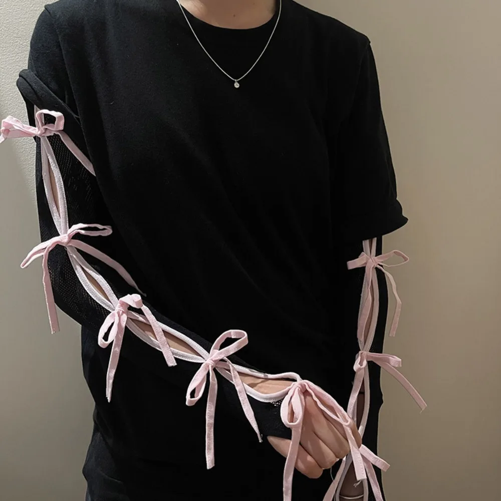 Ropa de calle elástica Y2K encaje Oversleeve estilo coreano dulce mangas Balletcore protector solar Punk arco guantes sin dedos JK