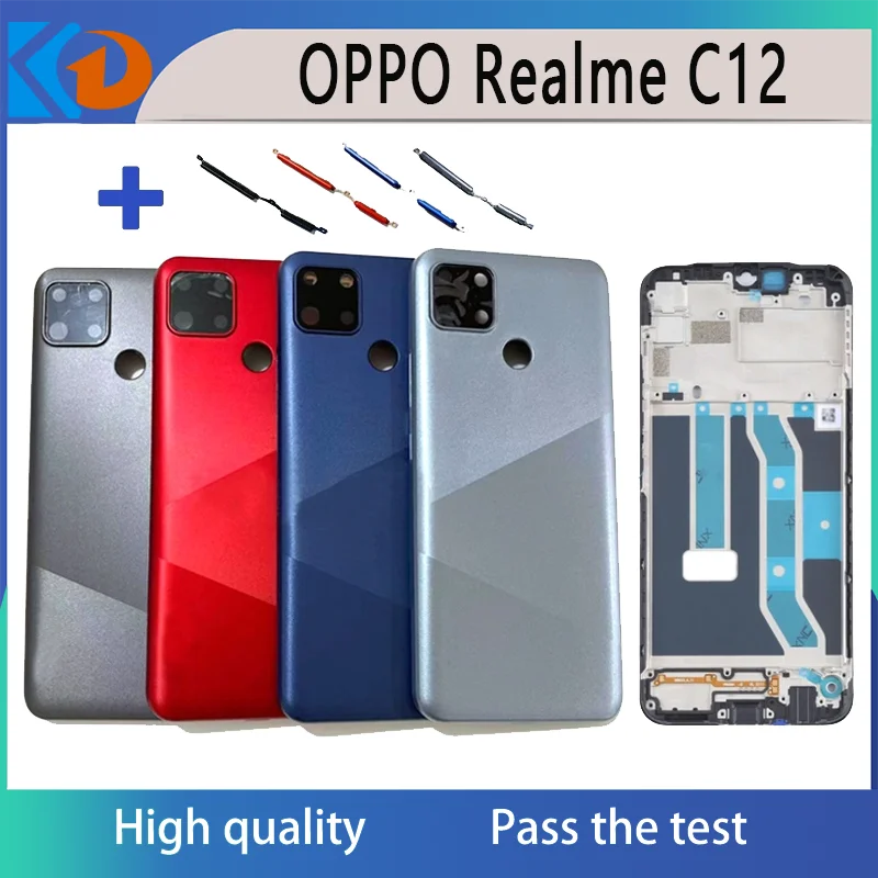 

Back Cover Housing For REALME C12 LCD Middle Front frame Battery Cover Door Camera Lens Side Key Button
