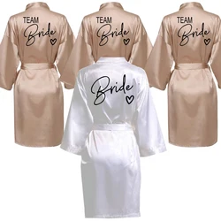 Wedding Party Team Bride Robe With Black Letters Kimono Satin Pajamas Bridesmaid Bathrobe SP003