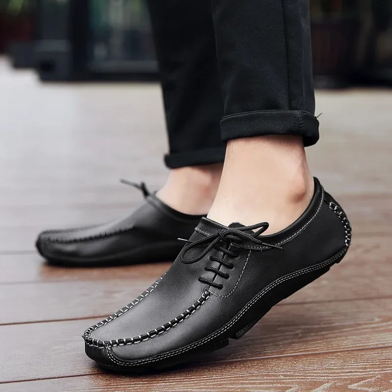2026 Genuine Leather Men Casual Shoes Fashion Loafers Newly High Quality Handmade Boat Shape Driving Shoes Man Zapatos De Hombre