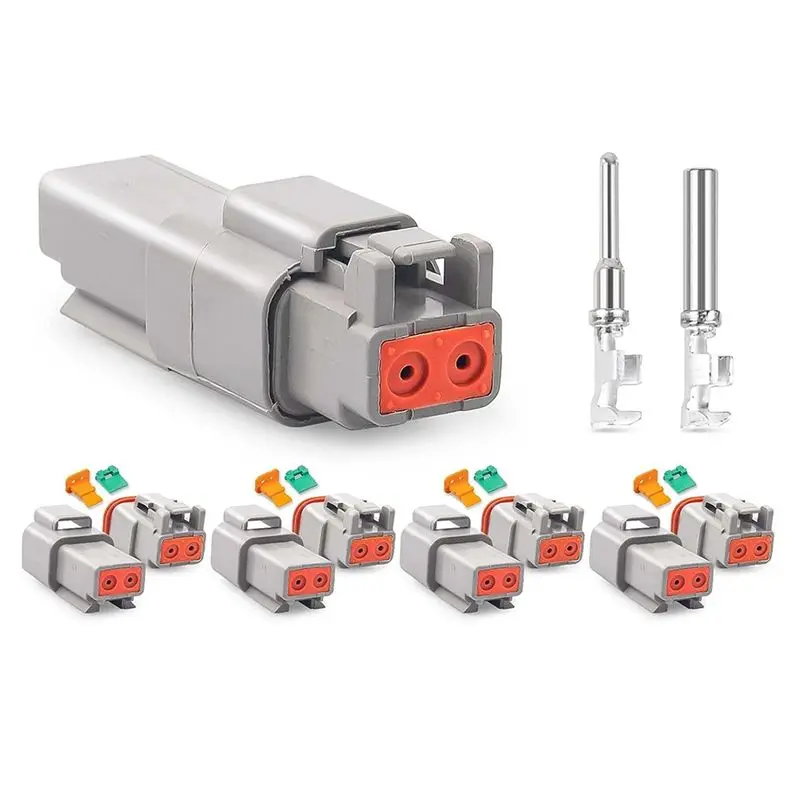 BAAJ-5 Set 2 Pin DT Connector Kit, Waterproof DT Connector, Size 16 Stamped Contacts, Seal Plugs For Car, Truck, Motorcycle Dura