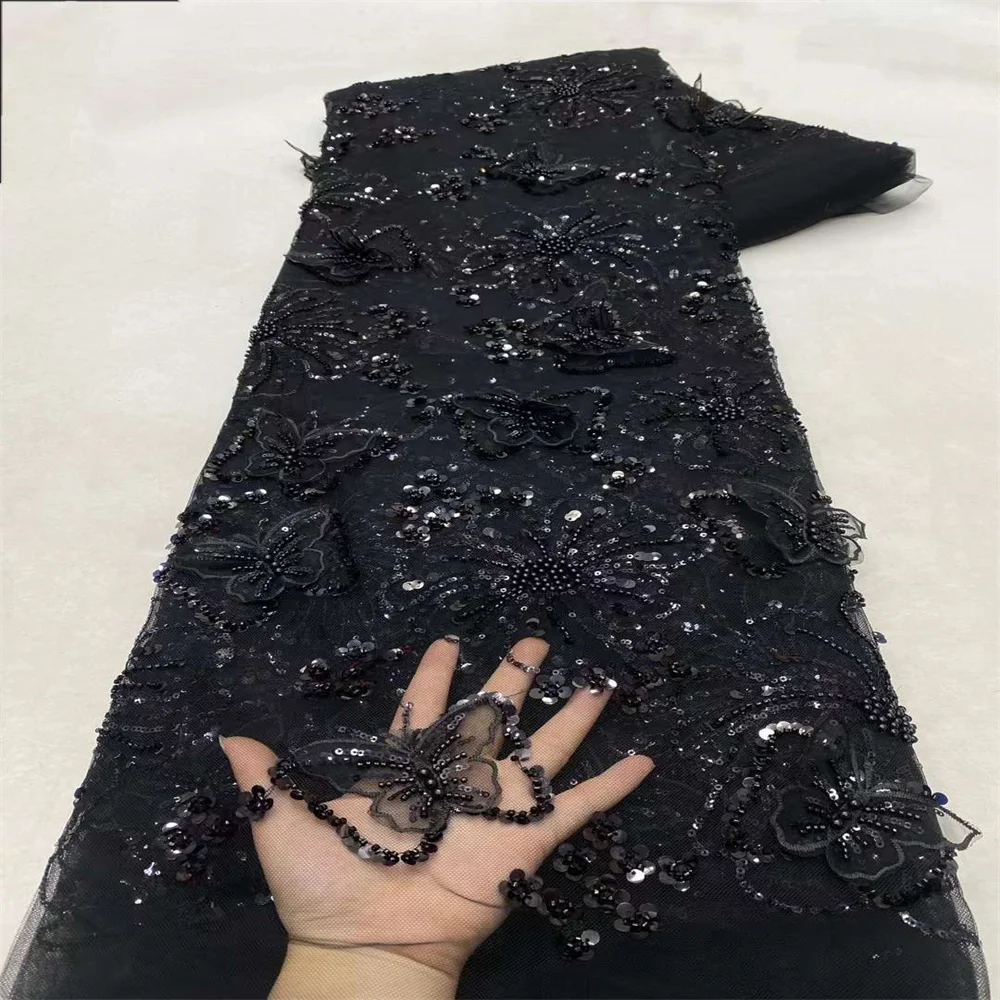 

2024 New African 3D Butterfly Sequins Beads Lace Fabric 2024 Nigerian High Quality French Lace Fabric For Sewing Wedding Dres