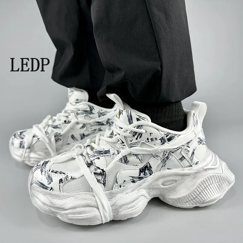 LEDP Daddy Men And Women 2024 New Spring Vintage To Do Old Platform Height Raising Shoes for Summer Breathable Sports