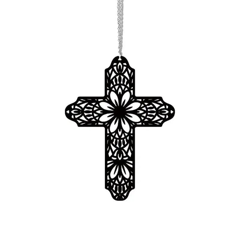 Car Ornaments Rearview Mirror Pendants 19cm Black Hollow Car Decorating Cross Christian Wall Decor For Car Interior Accessories