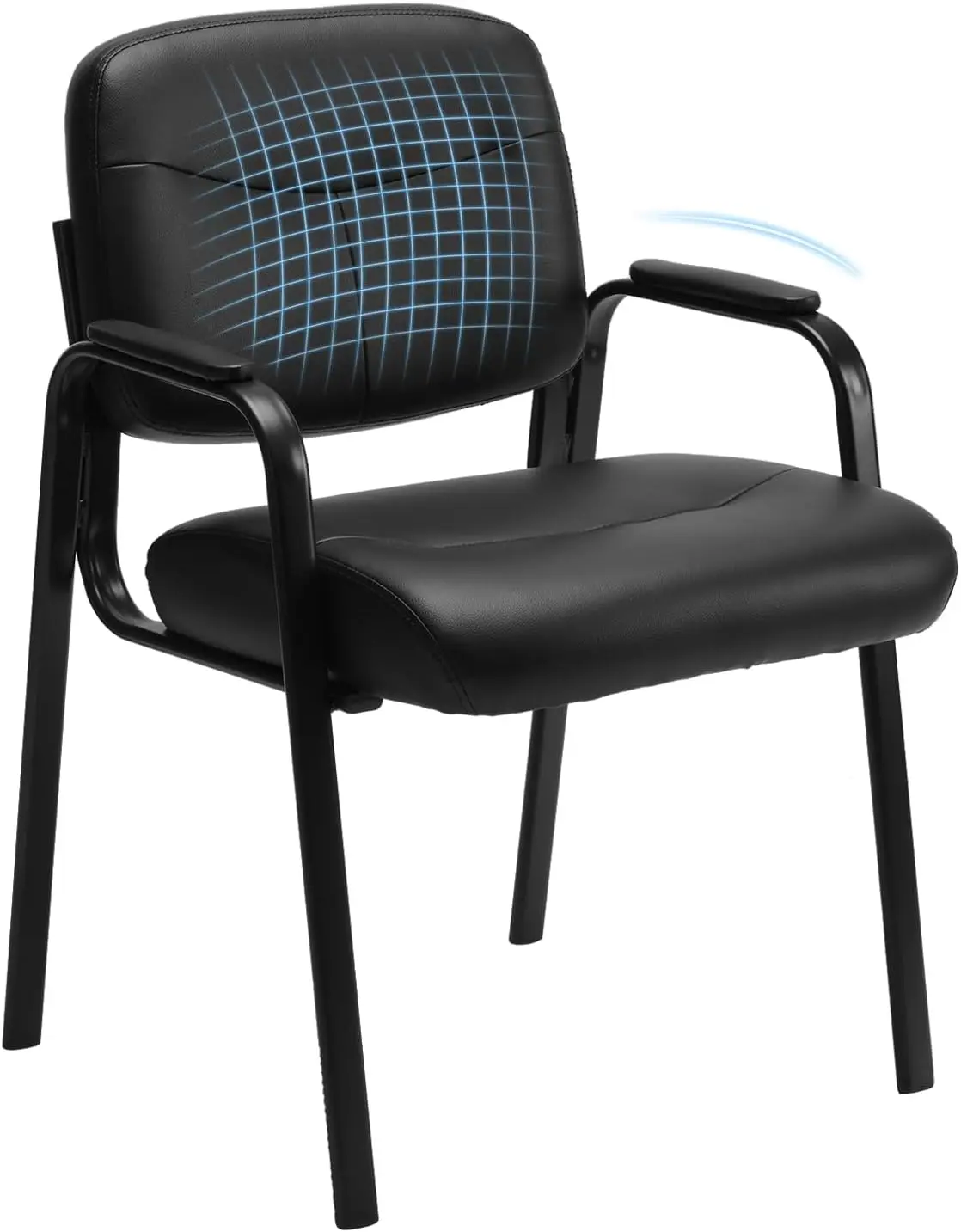 Waiting Room Chairs Set of 1, Office Guest Chairs No Wheels | Leather Padded Arms, Stationary Reception, Conference, Lobby Table, Elderly, Side Salon, Clinic, Inky
