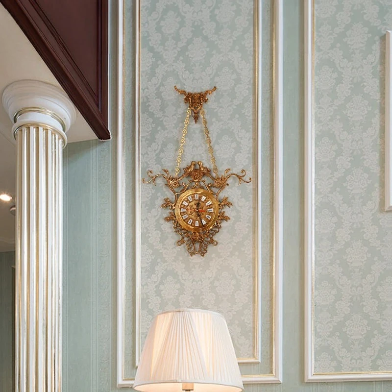 

Jewellerytop винтажные роскошные настенные часы в стиле ретро, настенные часы в античном стиле, ручная резьба, золотые латунные настенные часы