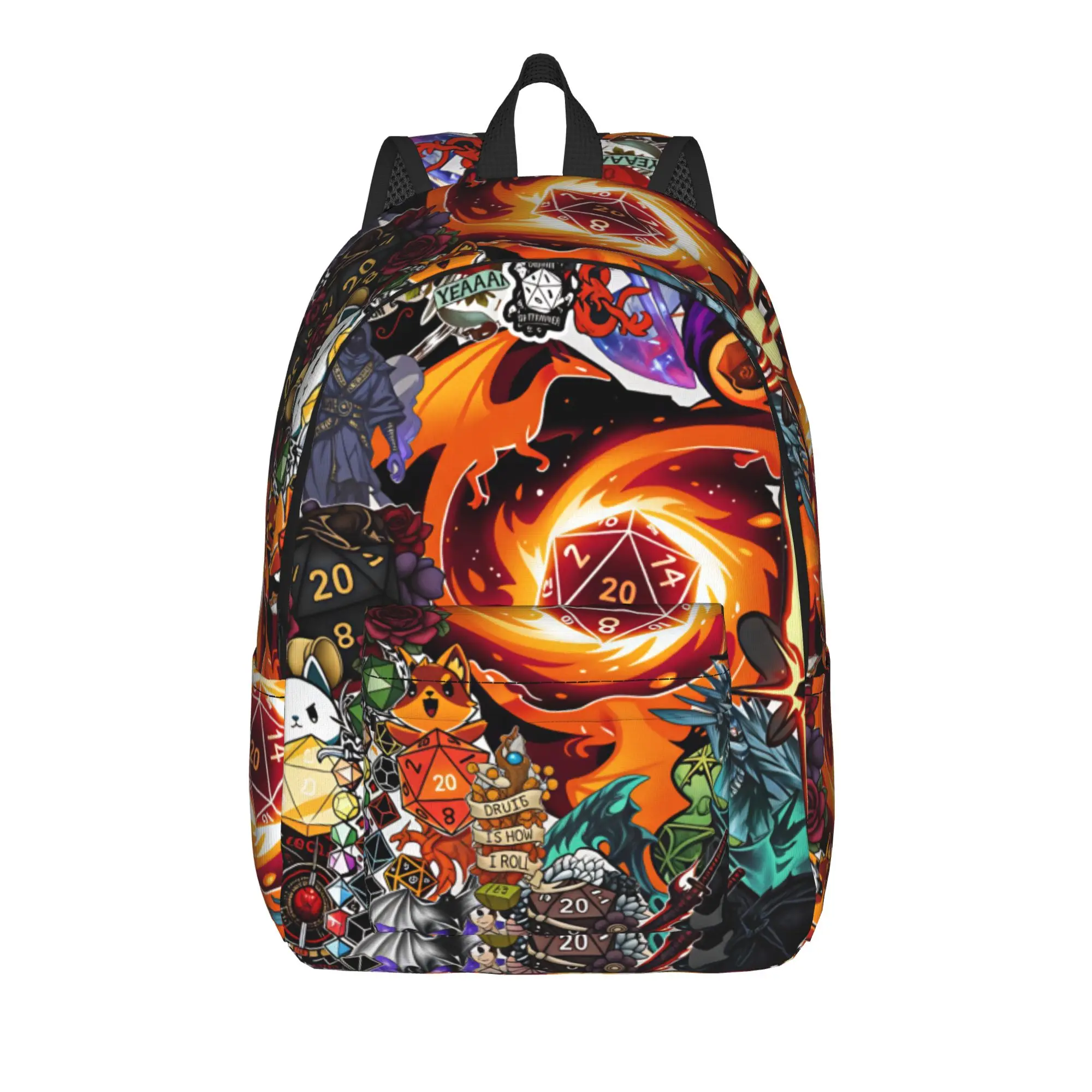 Medieval Dragon And D20 Dice Dnd Backpack  Fun Backpacks Boy Daily Print School Bags Custom Rucksack