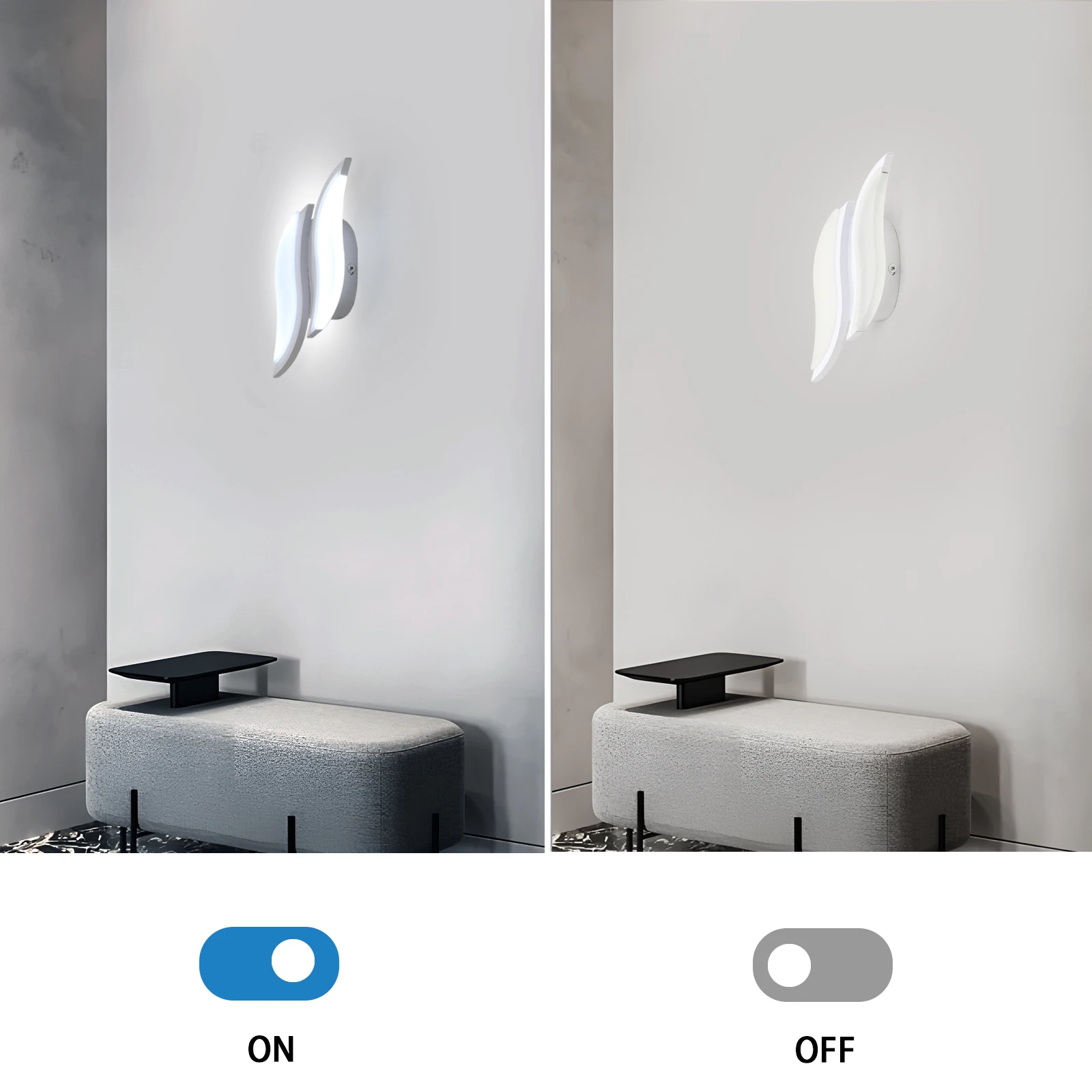 Moderne LED-Wandleuchte für Innenräume, 12W Weiße LED-Wandlampe, 6500K Kaltlicht, Acryl-Blattförmige Wandleuchte für Schlafzimmer – Detail 3